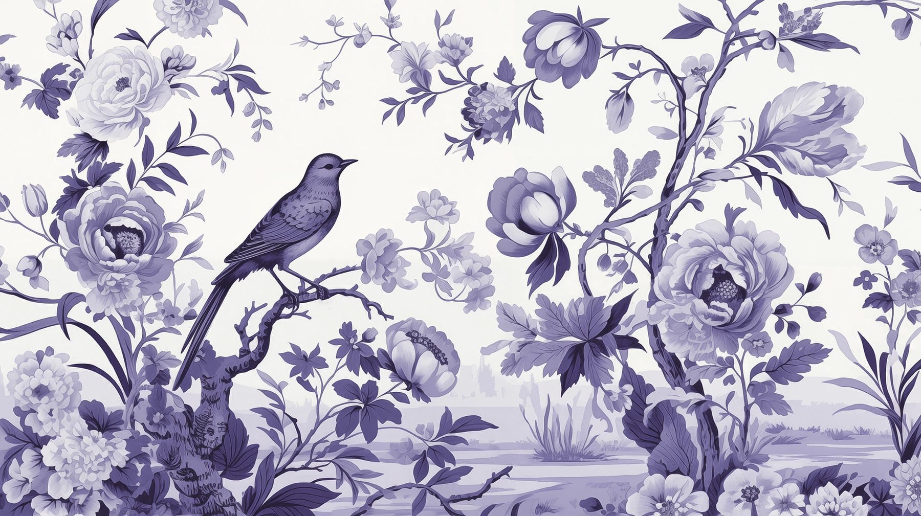 Bird on a tree branch with flowers