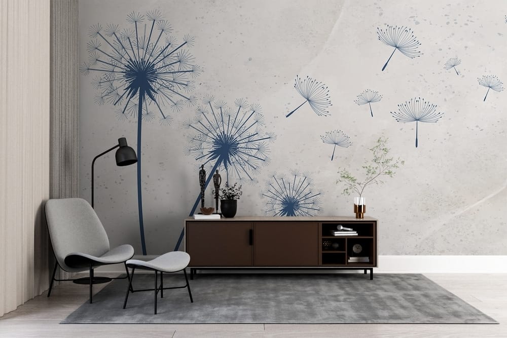 Group of dandelions flying in the air