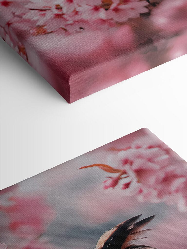 An owl in a tree with pink flowers