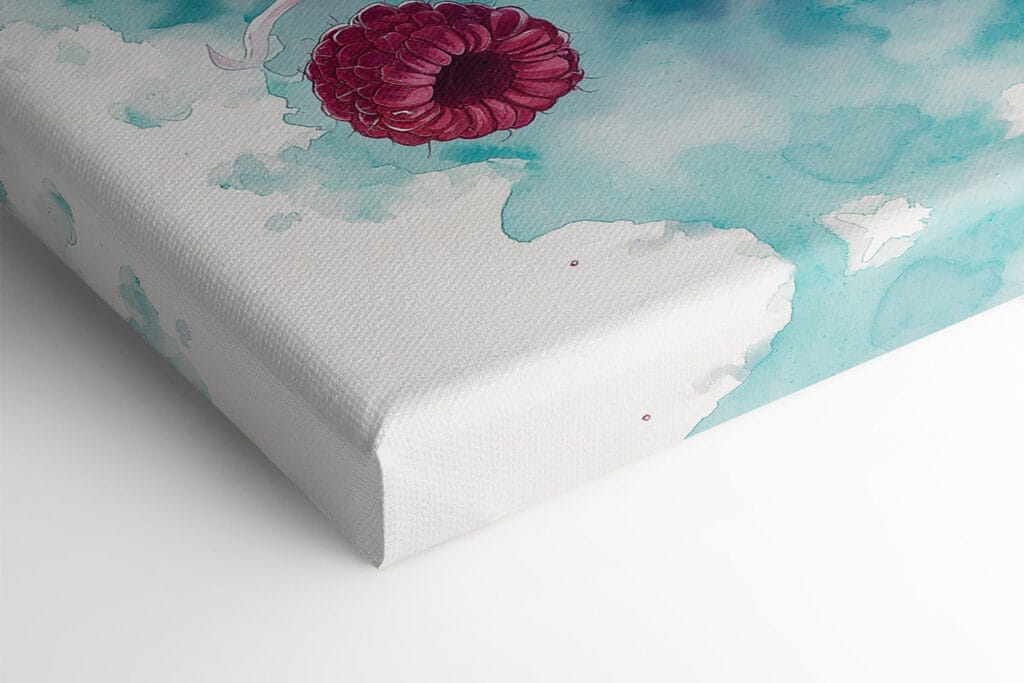 Painting of a donut with raspberries and milk splashing Painting of a donut with raspberries and milk splashing