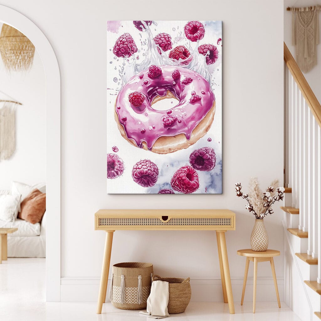 Painting of a donut with raspberries Painting of a donut with raspberries