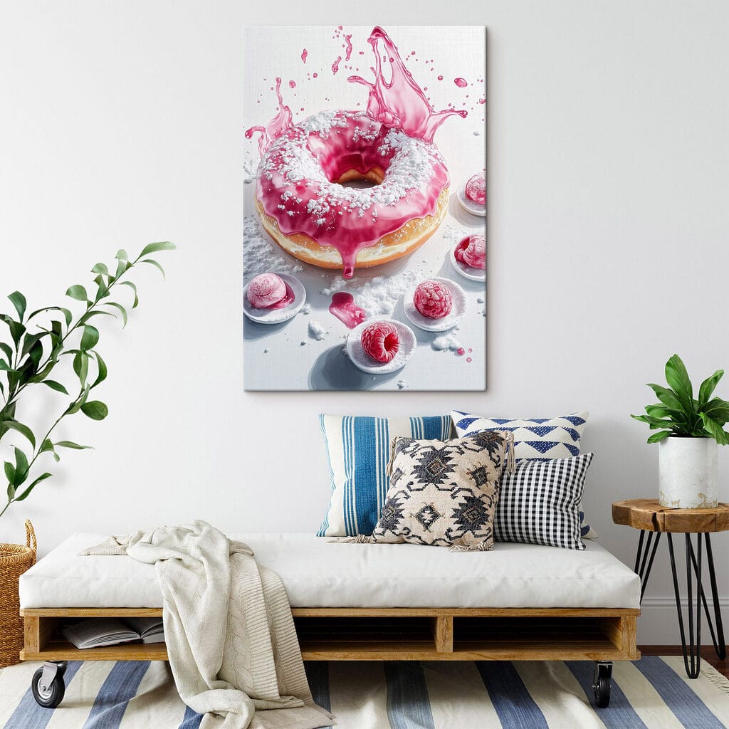 Donut with pink frosting and powdered sugar