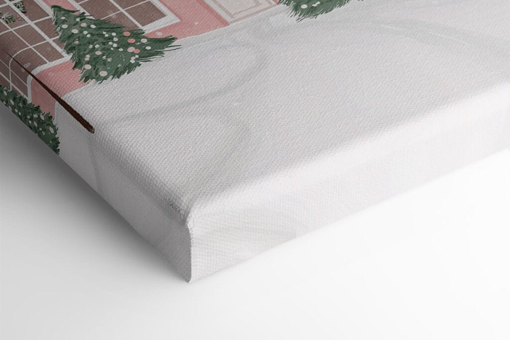 Pink house with trees and snow Pink house with trees and snow