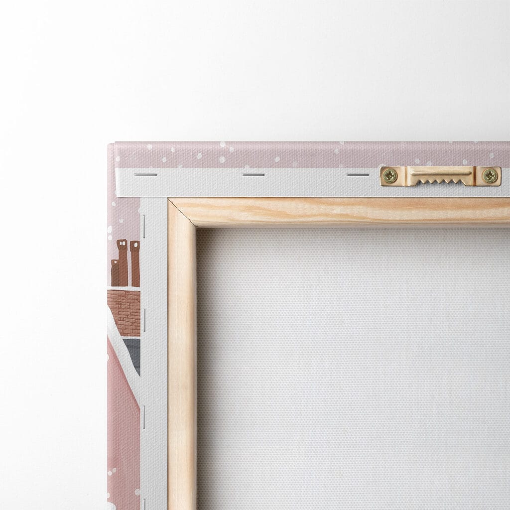 Pink house with trees and snow Pink house with trees and snow