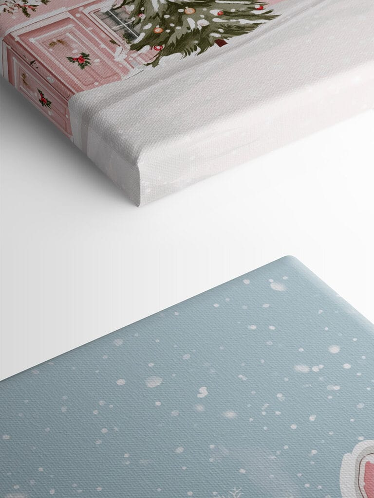 Pink house with snow on it