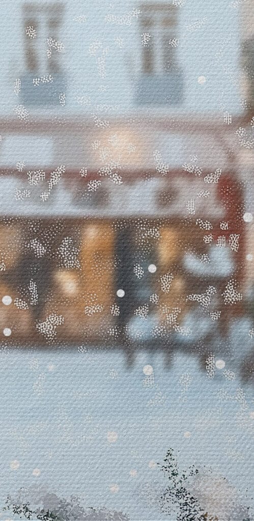Two cups of coffee on a table in front of a snowy street Two cups of coffee on a table in front of a snowy street