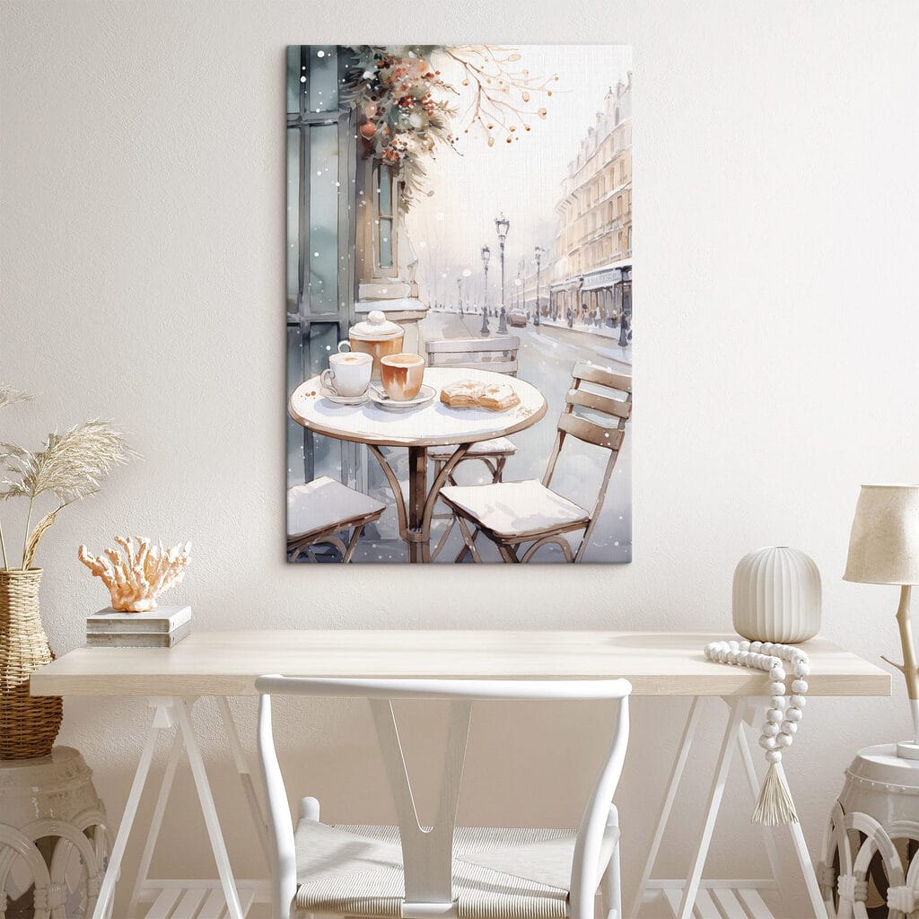 Table with coffee cups and croissants on it Table with coffee cups and croissants on it