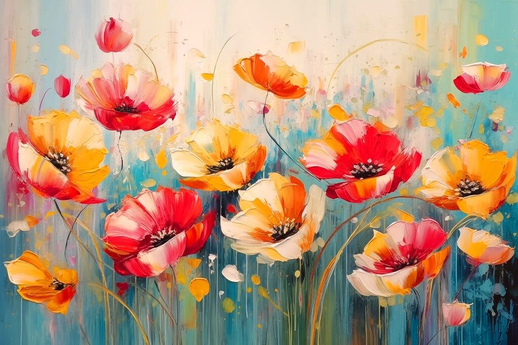 Painting of flowers on a blue background