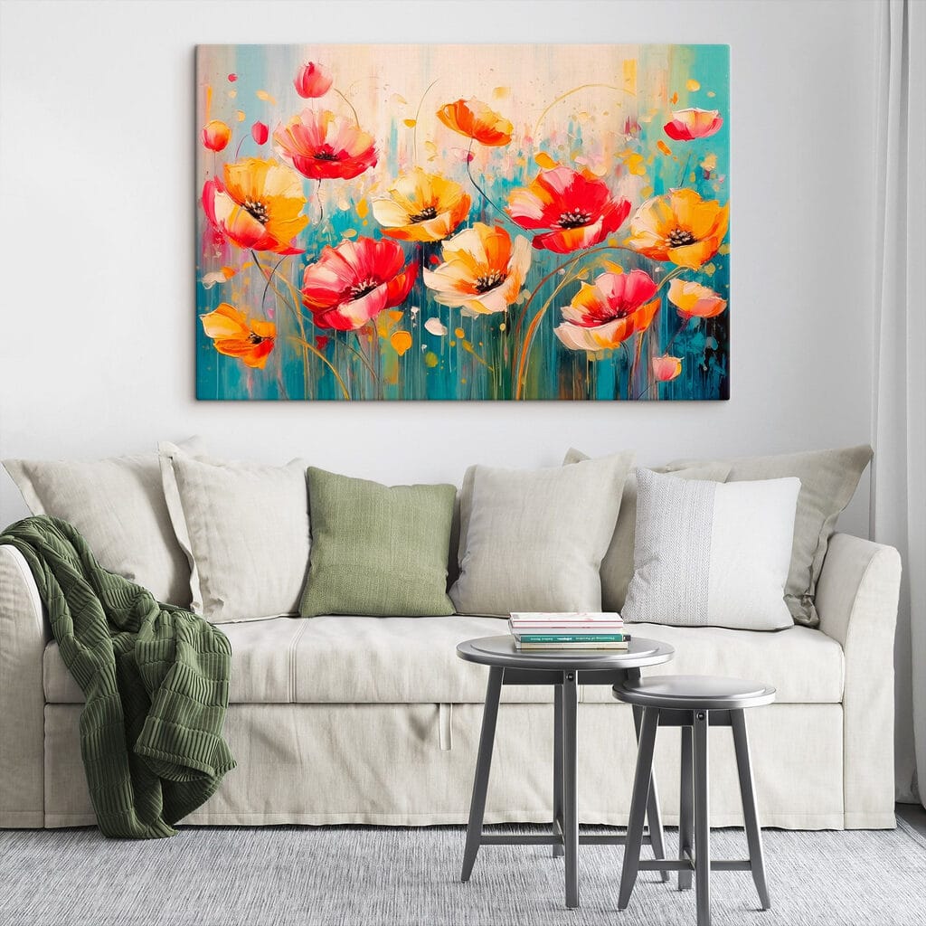 Painting of flowers on a blue background