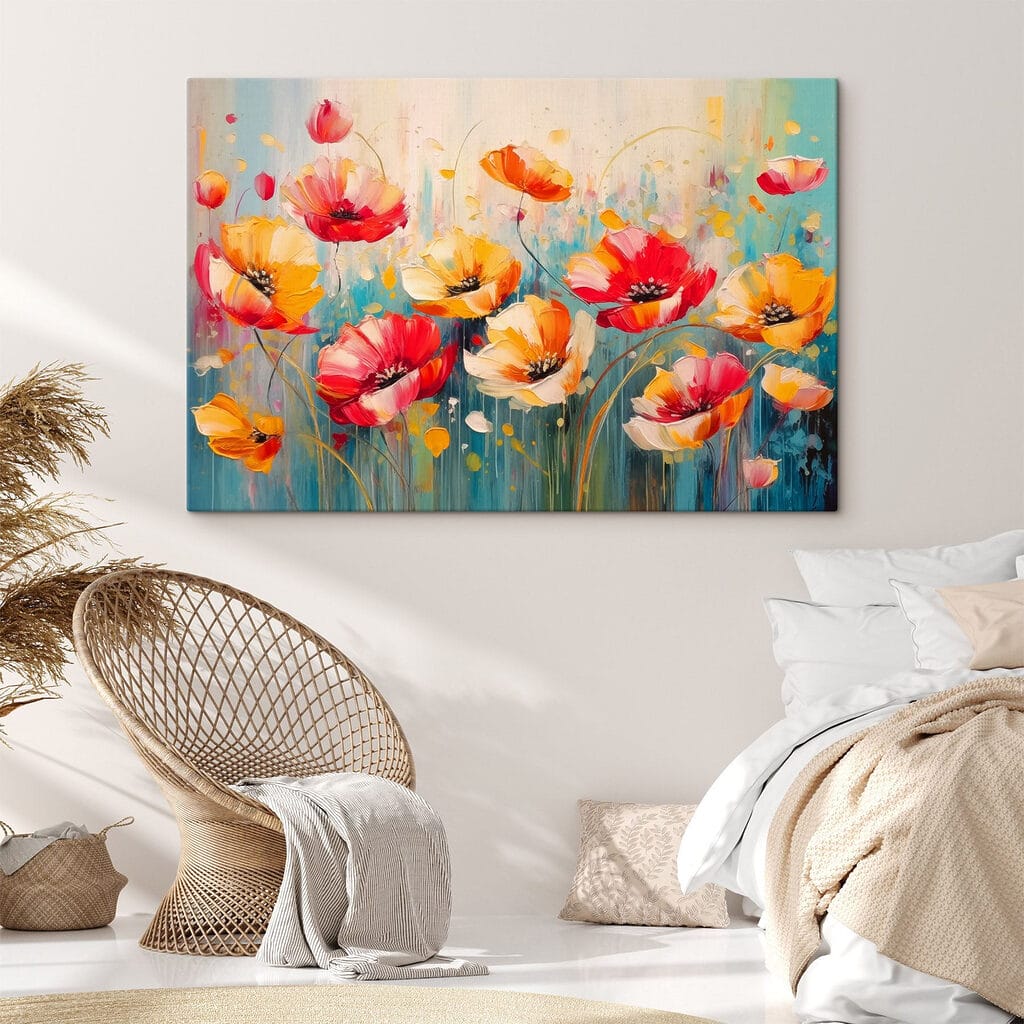 Painting of flowers on a blue background