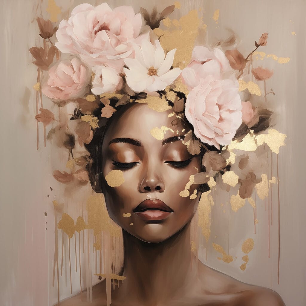 Painting of a woman with flowers on her head Painting of a woman with flowers on her head