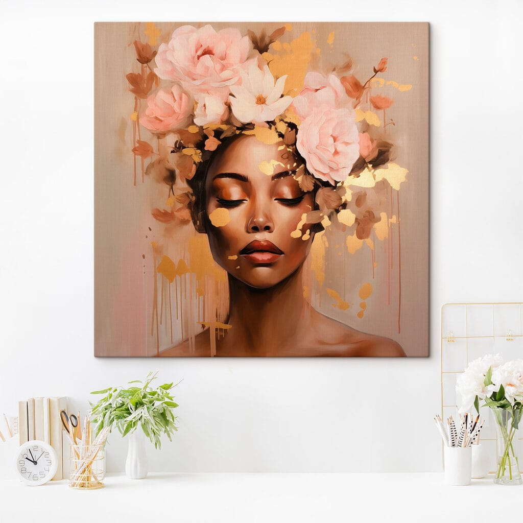 Painting of a woman with flowers on her head Painting of a woman with flowers on her head