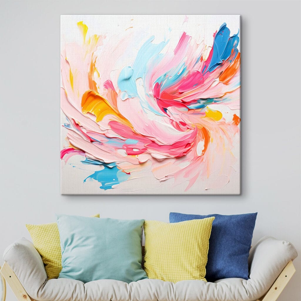 Colorful paint swirls on a white surface