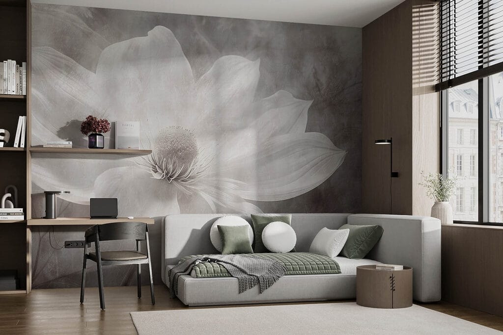 White flower with a black center