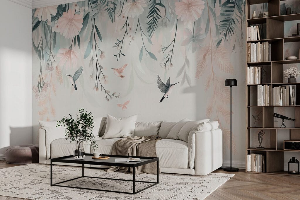 Bird flying over flowers