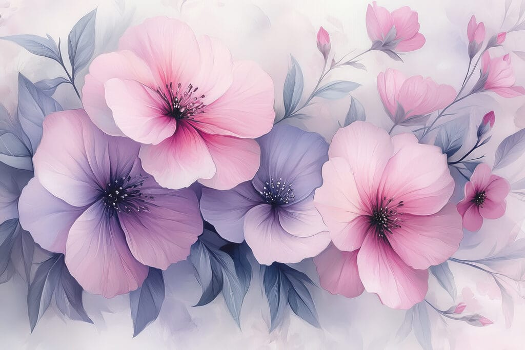 Group of pink and purple flowers