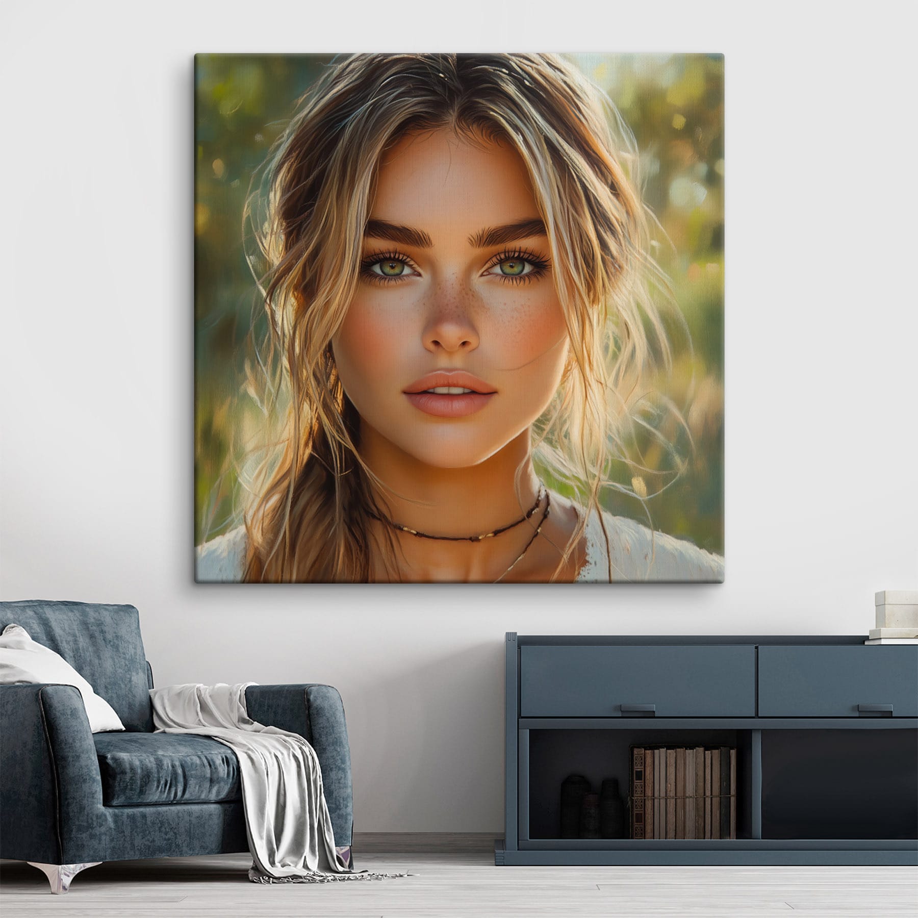 Woman with green eyes and freckles