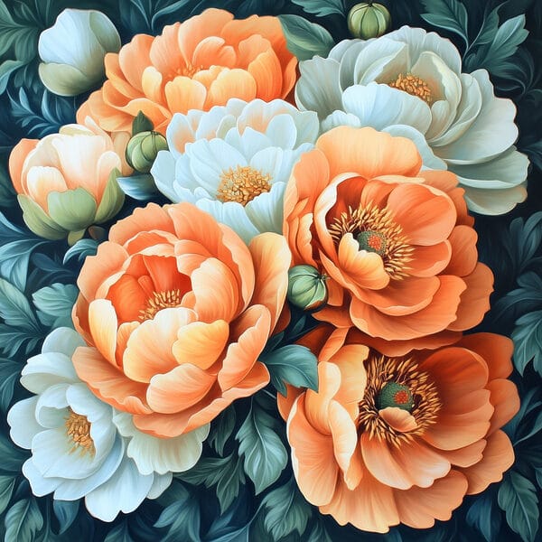 Painting of flowers on a blue background