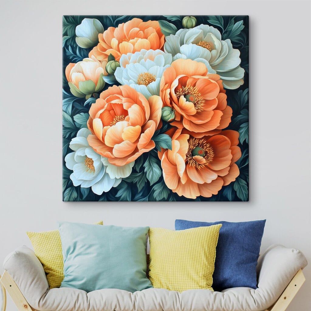 Painting of flowers on a blue background