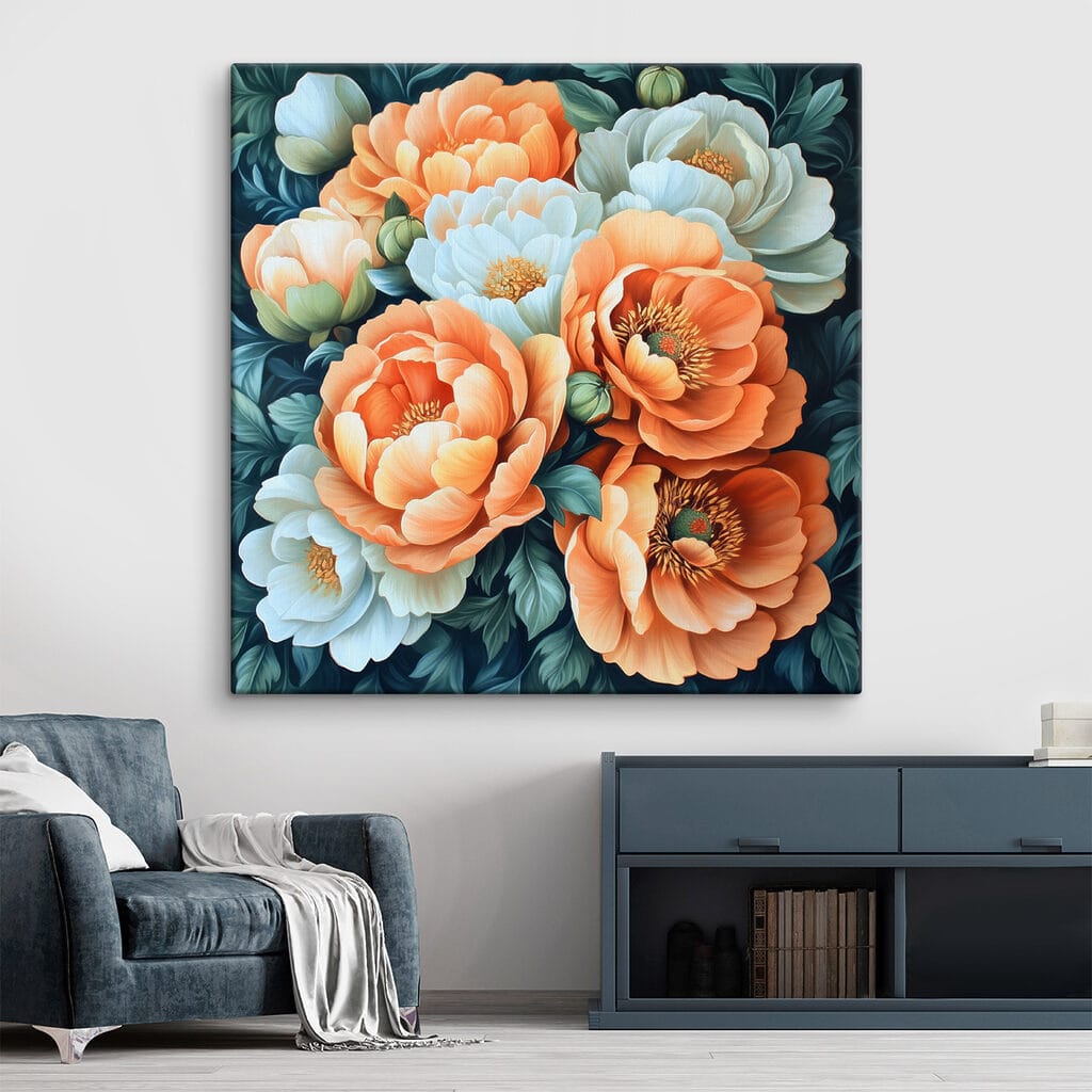 Painting of flowers on a blue background