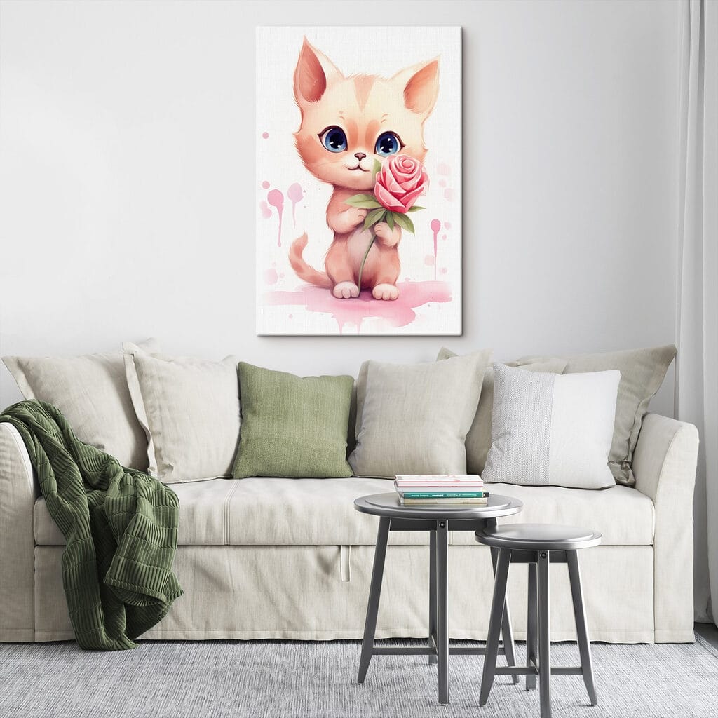 Cat holding a flower