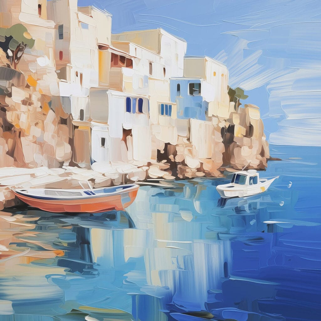 Boats on the water by a cliff