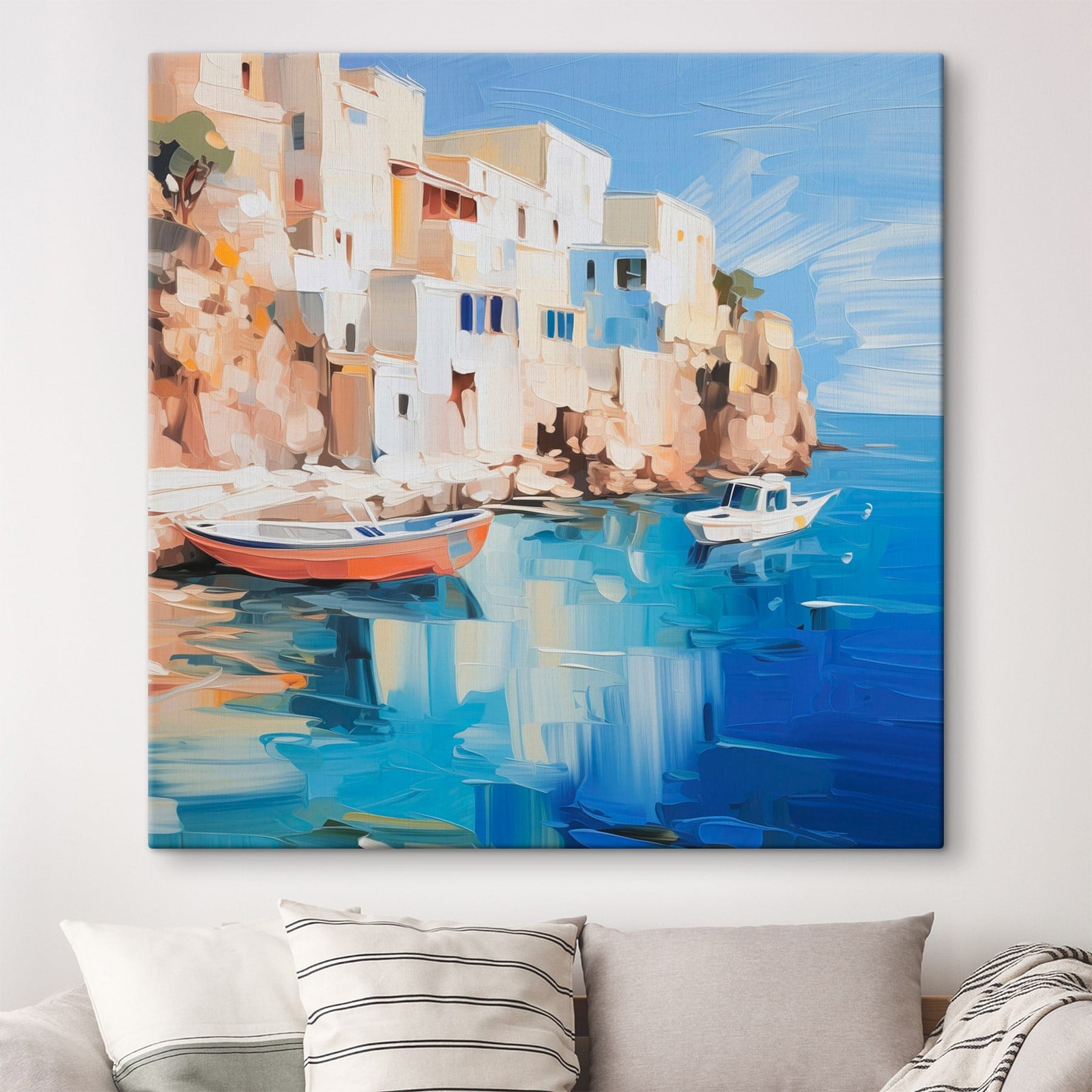 Boats on the water by a cliff