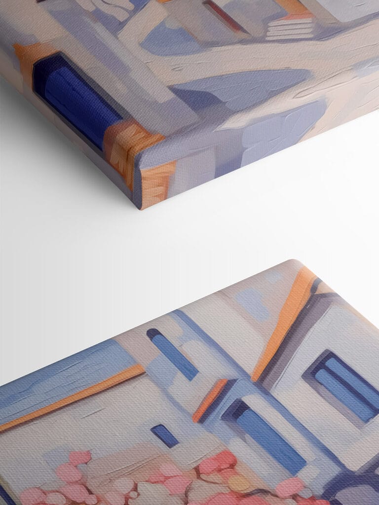 Painting of a tree in front of a building Painting of a tree in front of a building