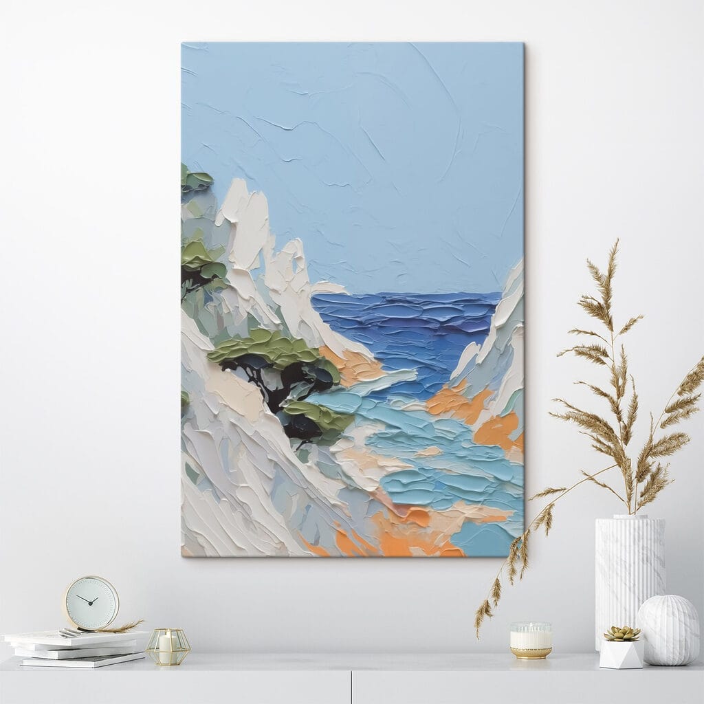 Painting of a beach and trees