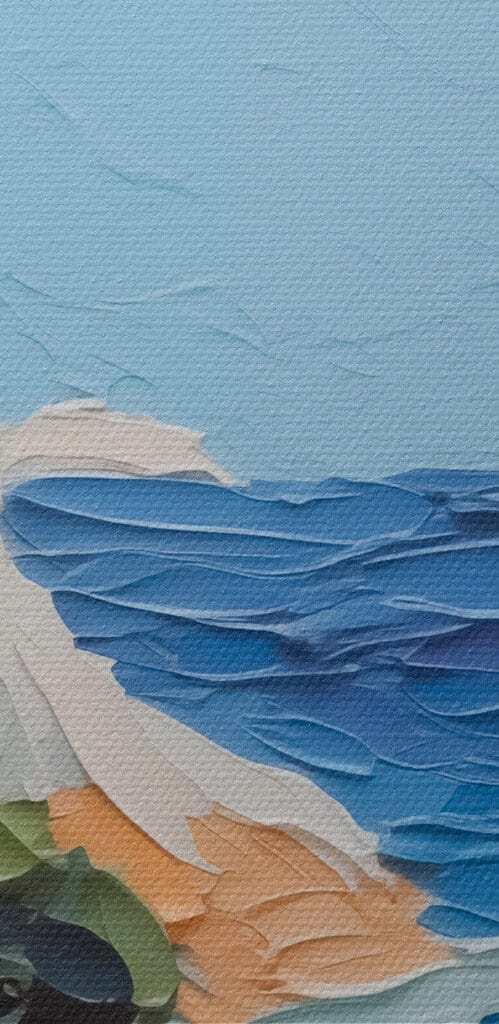 Painting of a beach and trees