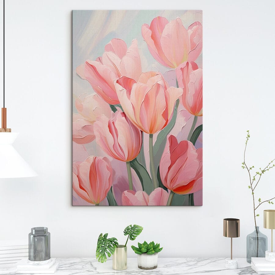 Jemné ružové tulipány v rozkvete