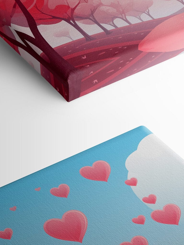 Pink trees with hearts flying in the sky Pink trees with hearts flying in the sky