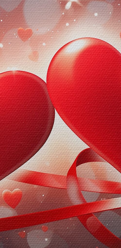 Two hearts with red ribbons and lights Two hearts with red ribbons and lights