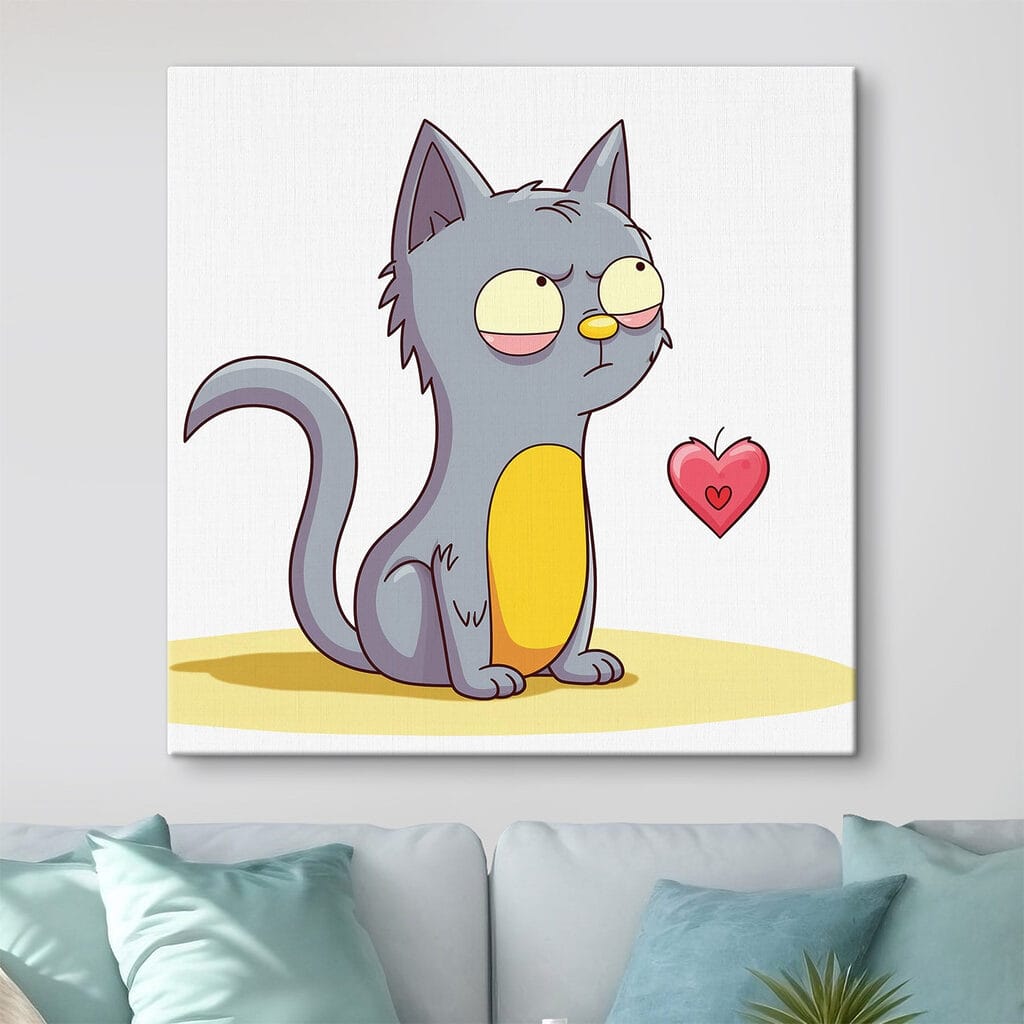 Cartoon of a cat looking at a heart Cartoon of a cat looking at a heart