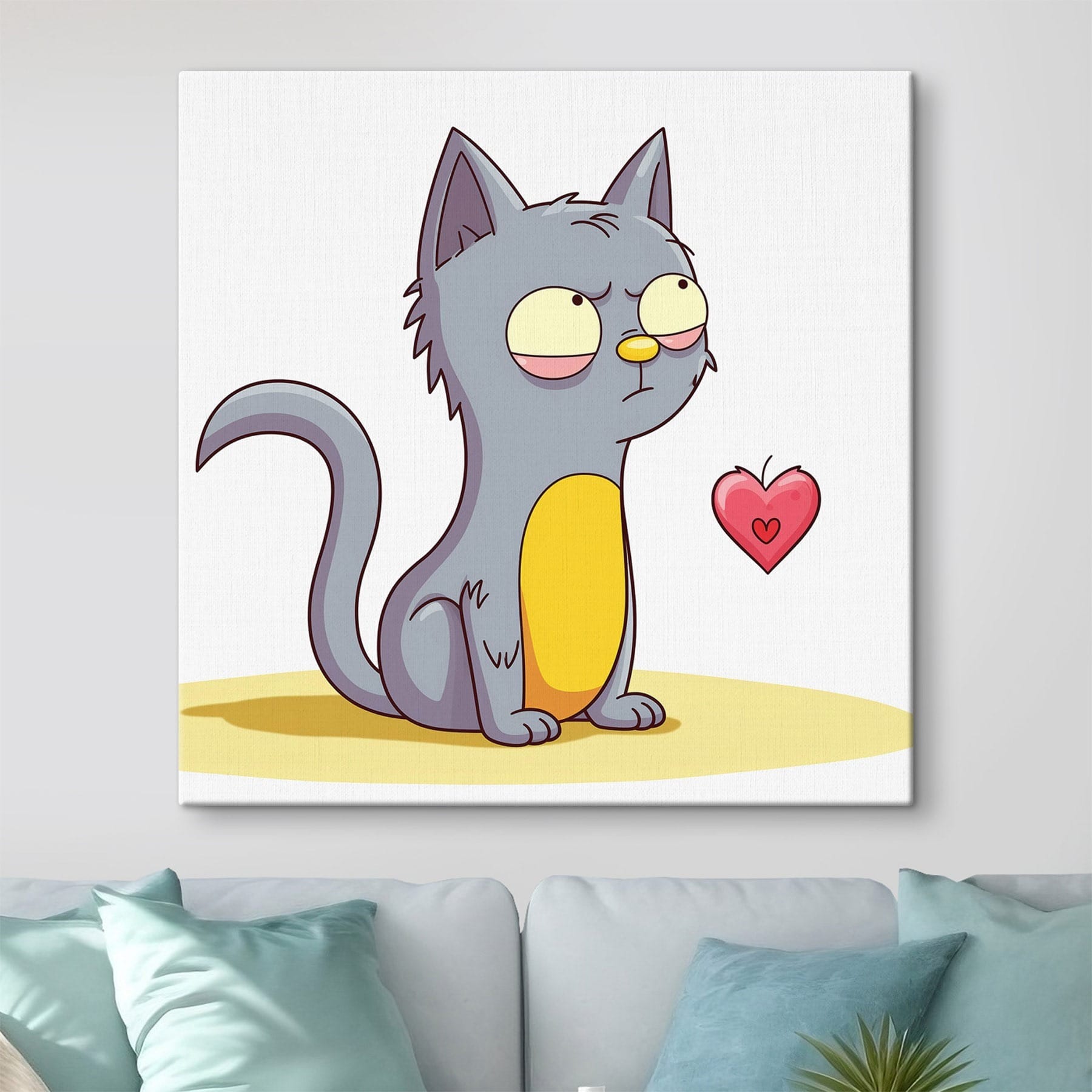 Cartoon of a cat looking at a heart Cartoon of a cat looking at a heart