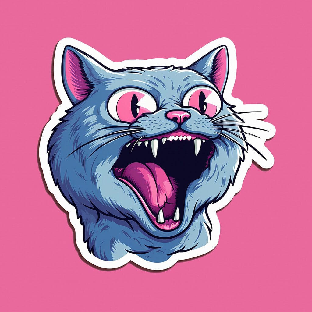 Sticker of a cat with its mouth open