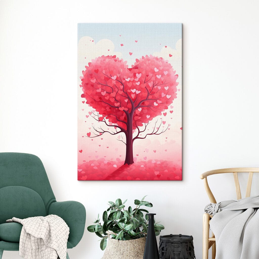 Tree with pink leaves and hearts
