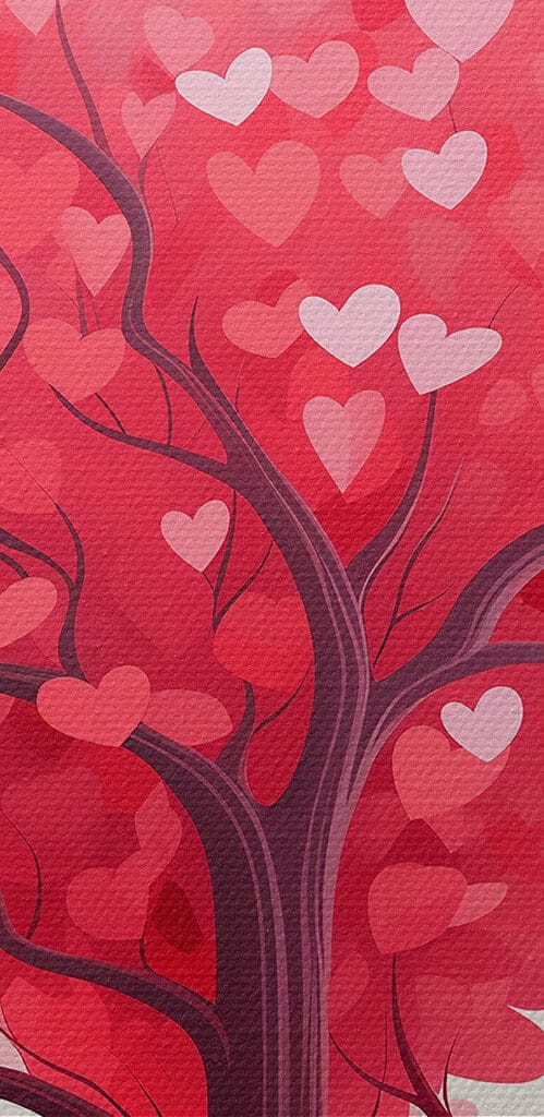 Tree with pink leaves and hearts