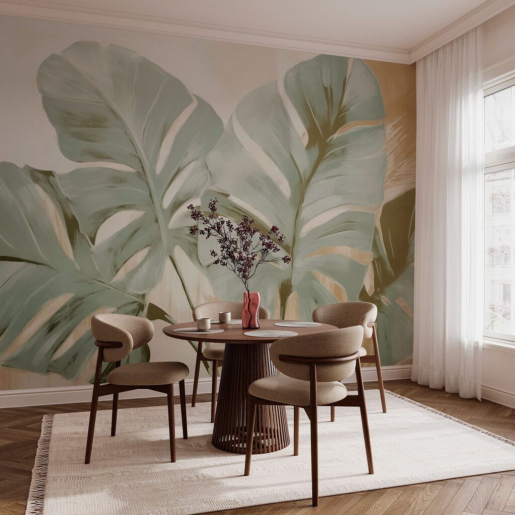 Painting of leaves on a wall