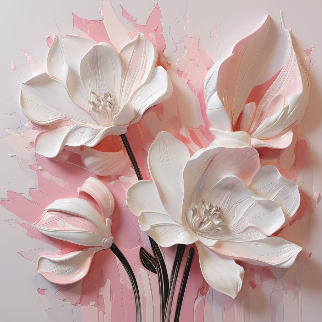 White flowers on a pink background