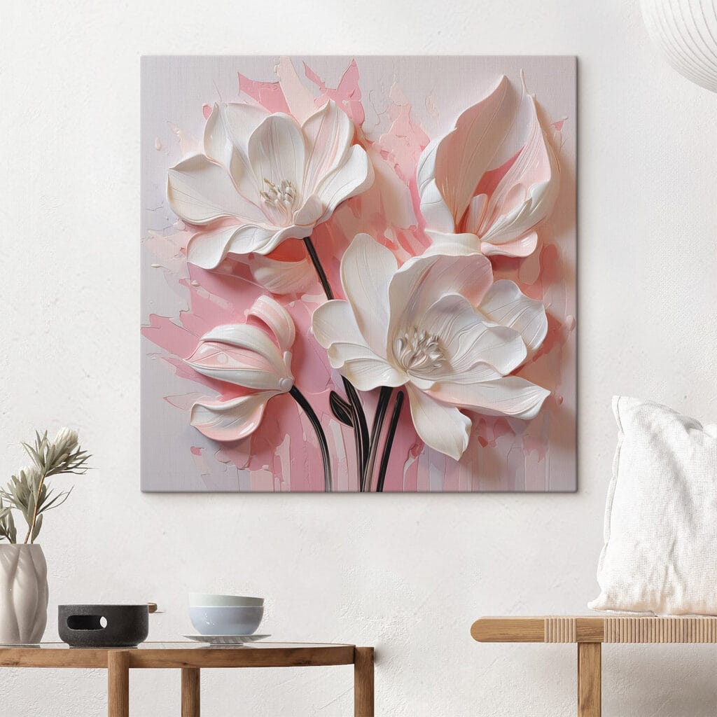 White flowers on a pink background