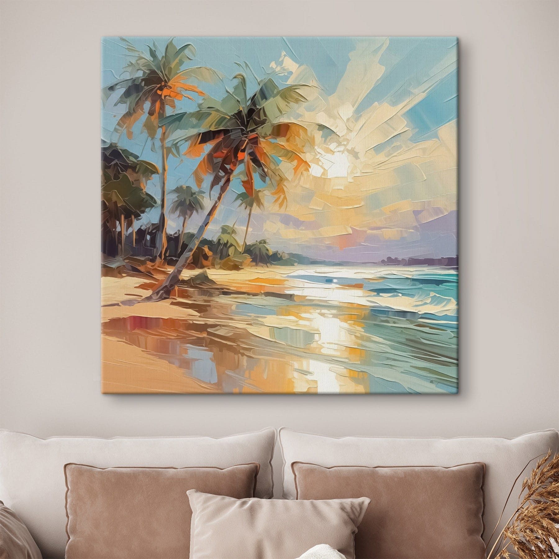 Painting of a beach with palm trees Painting of a beach with palm trees
