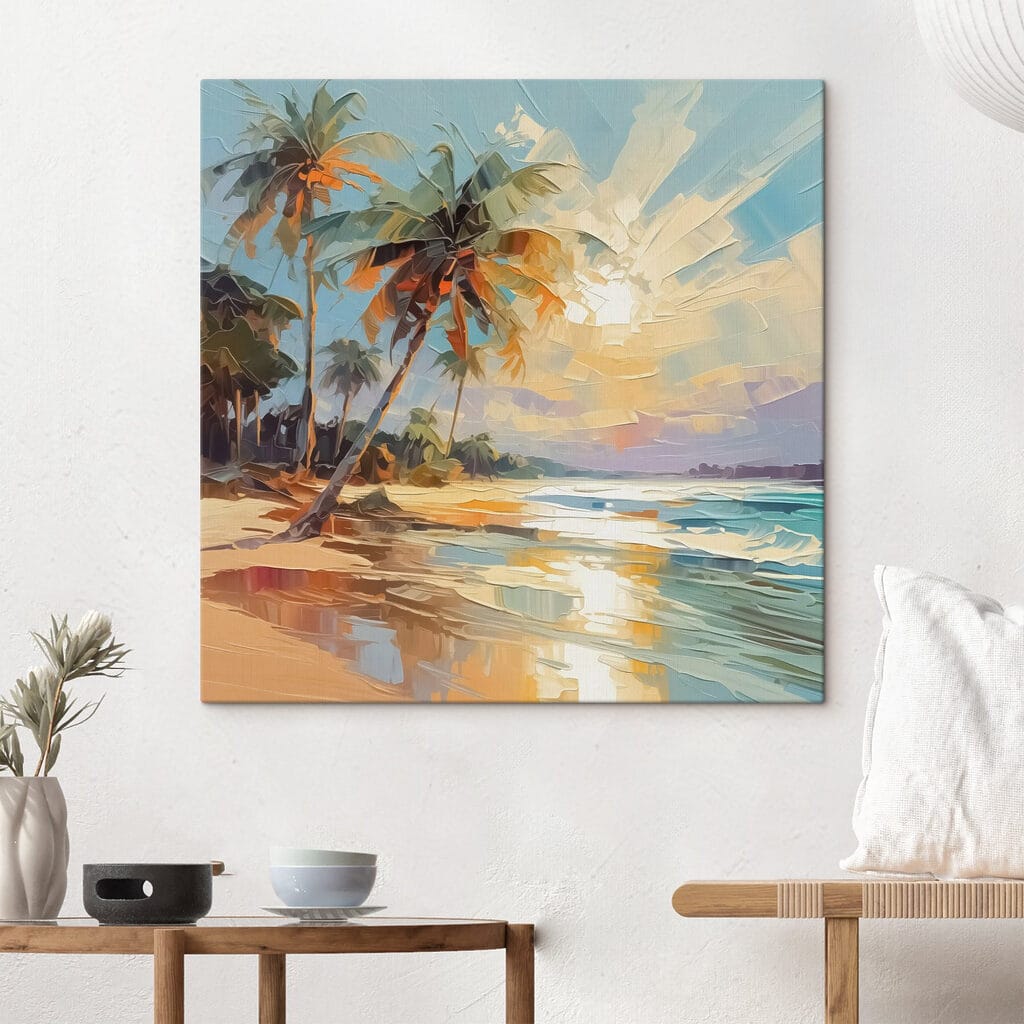 Painting of a beach with palm trees Painting of a beach with palm trees