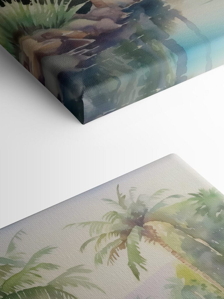 Water with palm trees and rocks Water with palm trees and rocks