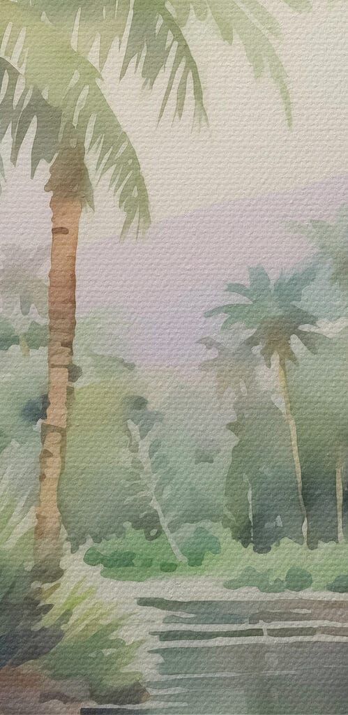 Water with palm trees and rocks Water with palm trees and rocks