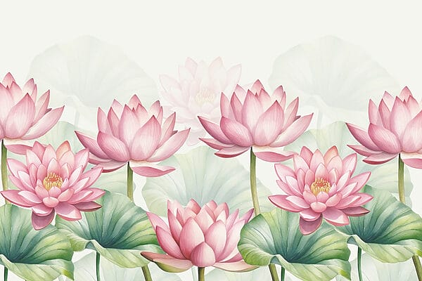 Group of pink flowers with green leaves