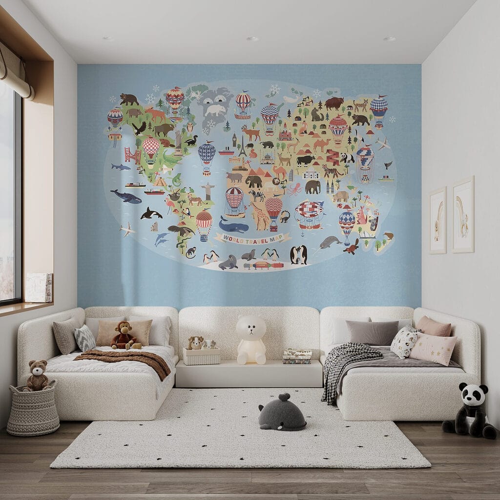 Map of the world with animals