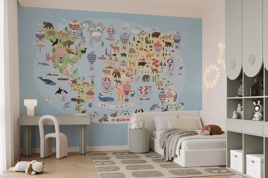 Map of the world with animals