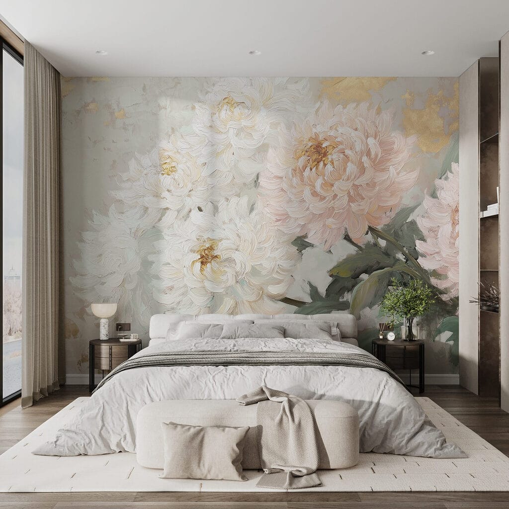 Painting of flowers on a white surface