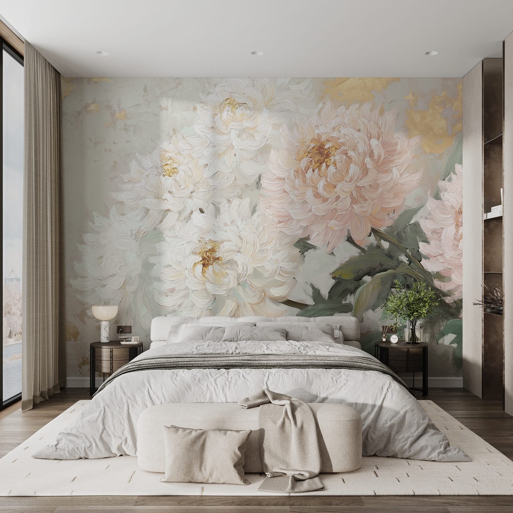 Painting of flowers on a white surface